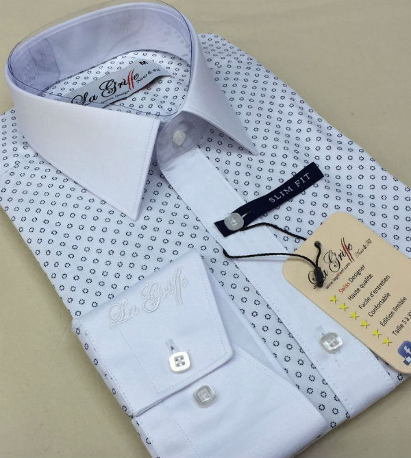 Chemise blanche à petit motif discret style italien