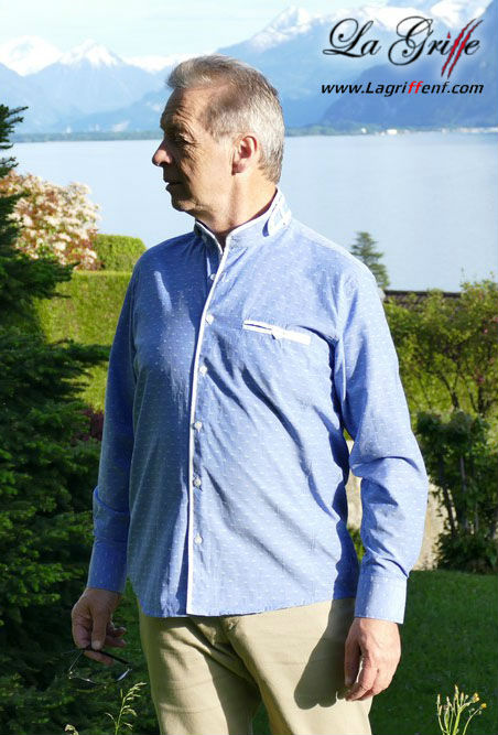 Chemise bleu à motifs col mao