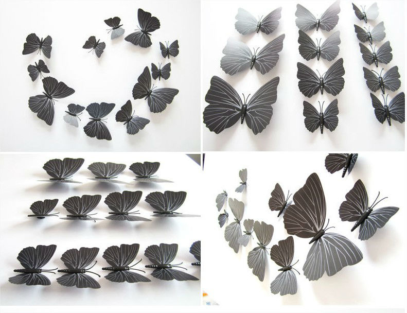 Papillons 3D noir déco murale ou sur réfrigérateur