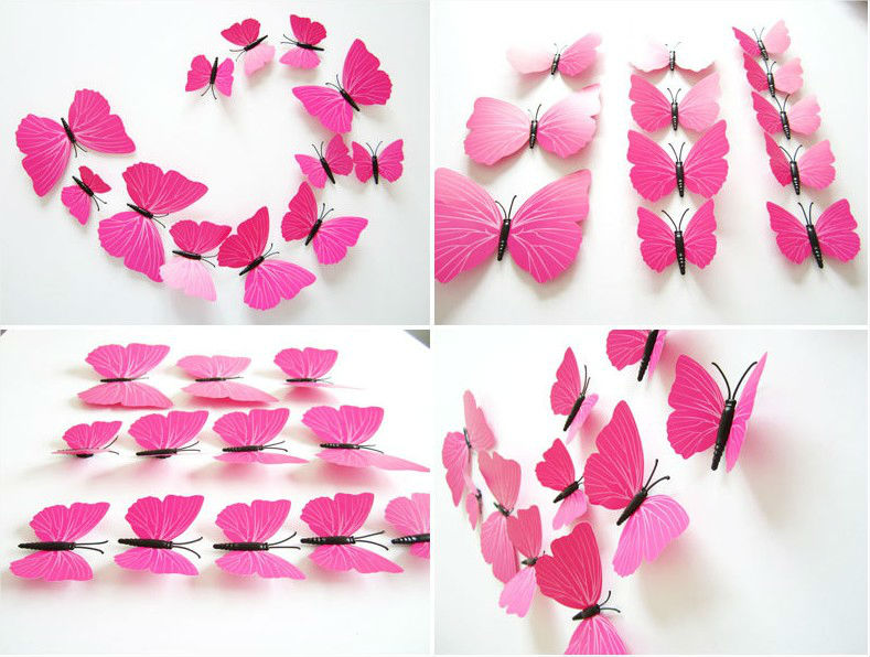 Papillons 3D rose déco murale ou sur réfrigérateur
